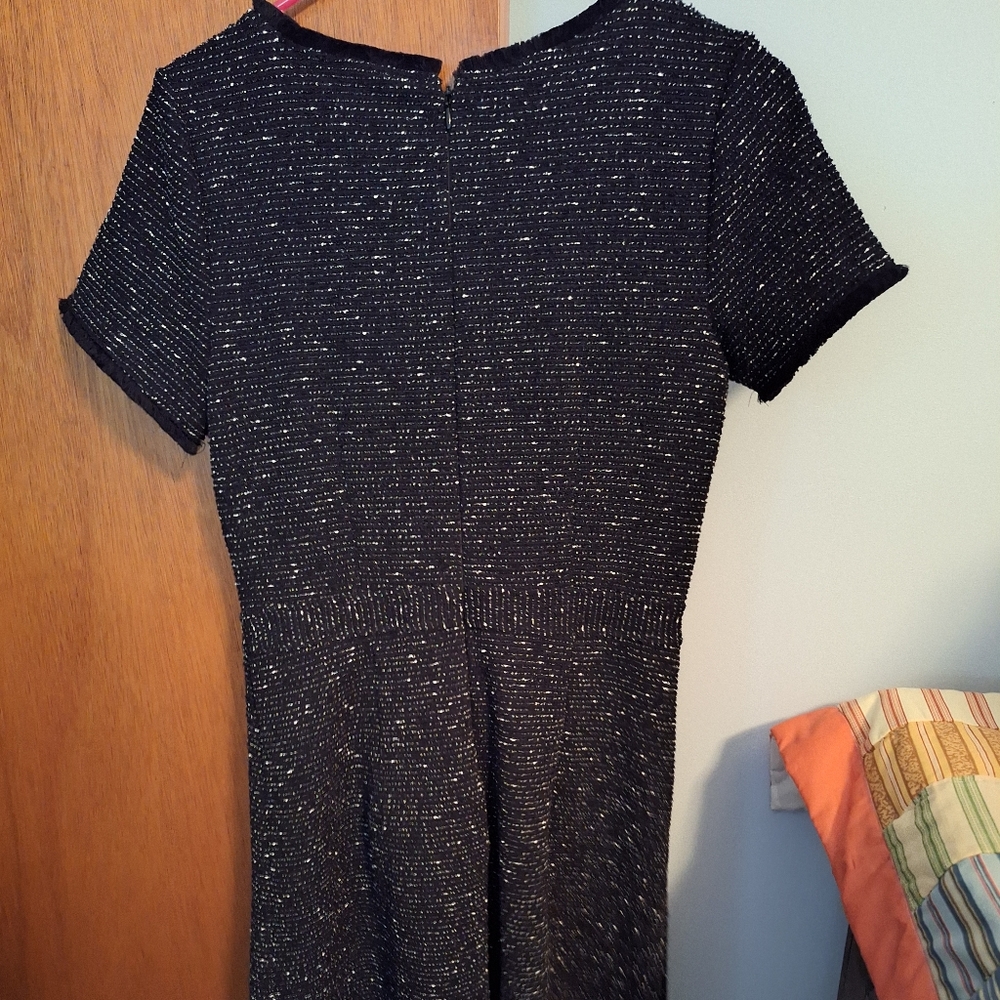 LOFT NWT Black Tweed Fit & Flare Pleated Dress Size 4 Pit To Pit 17 Knee Length